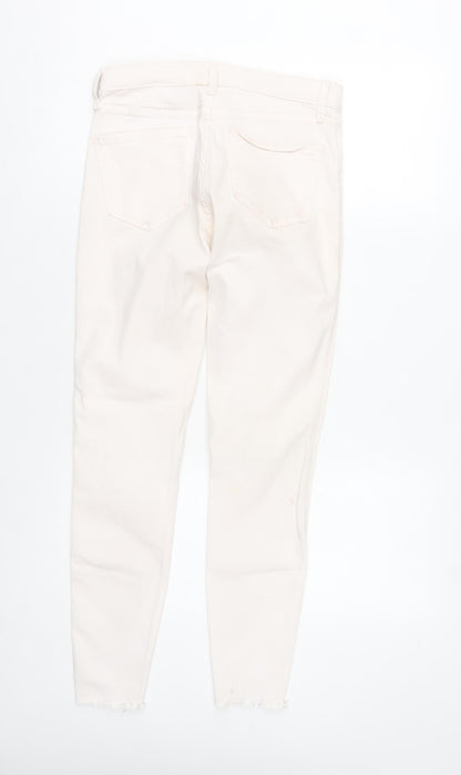 River Island Women Ivory Skinny Jeans Size 10 Slim Fit Frayed Hem