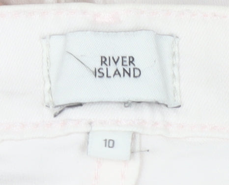 River Island Women Ivory Skinny Jeans Size 10 Slim Fit Frayed Hem