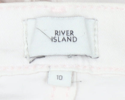River Island Women Ivory Skinny Jeans Size 10 Slim Fit Frayed Hem