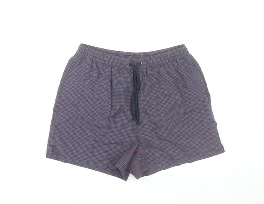 Additional front view of St Bernard Men's Blue Medium Checked Swim Shorts with Lining