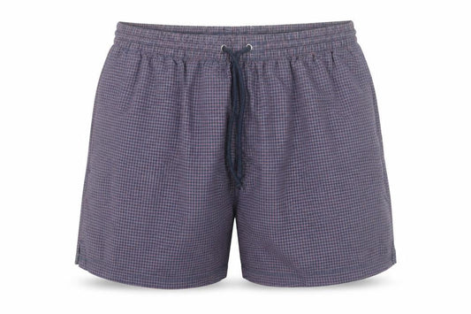 Front view of St Bernard Men's Blue Medium Checked Swim Shorts with Lining