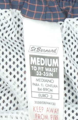 St. Bernard Men's Blue Medium Checked Swim Shorts with Lining