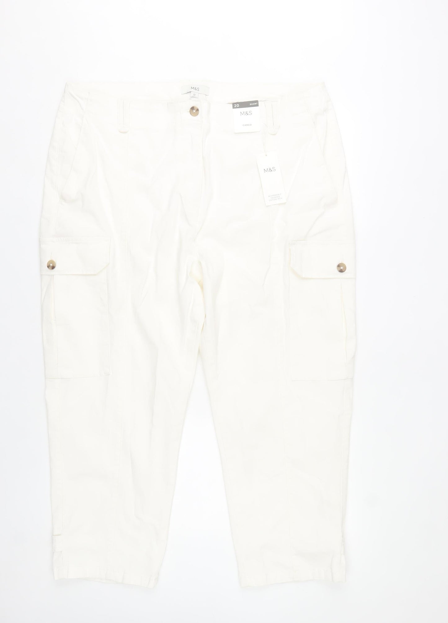 Marks and Spencer Womens White Cotton Cargo Trousers Size 20