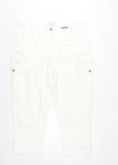 Marks and Spencer Womens White Cotton Cargo Trousers Size 20