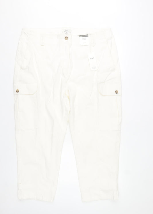 Marks and Spencer Womens White Cotton Cargo Trousers Size 20