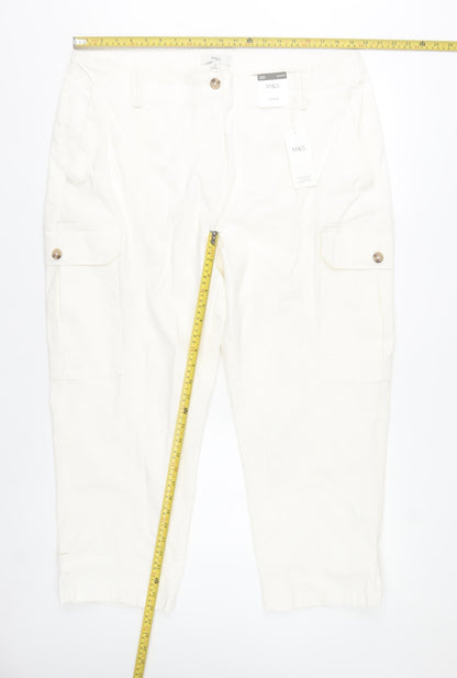 Marks and Spencer Womens White Cotton Cargo Trousers Size 20