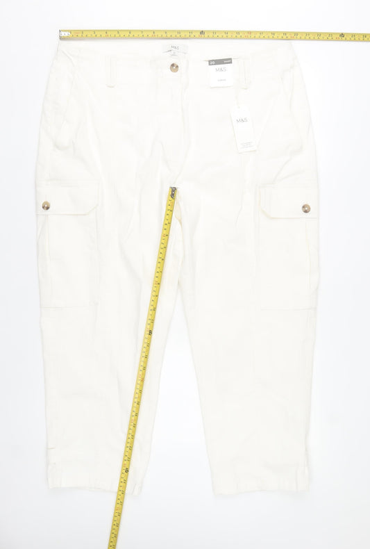 Marks and Spencer Womens White Cotton Cargo Trousers Size 20