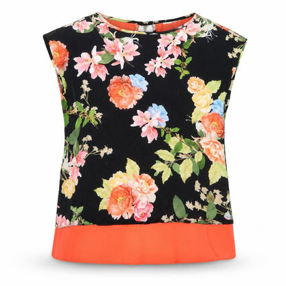 Front view of Wallis women’s floral blouse top, size UK 10, multicoloured sleeveless tunic