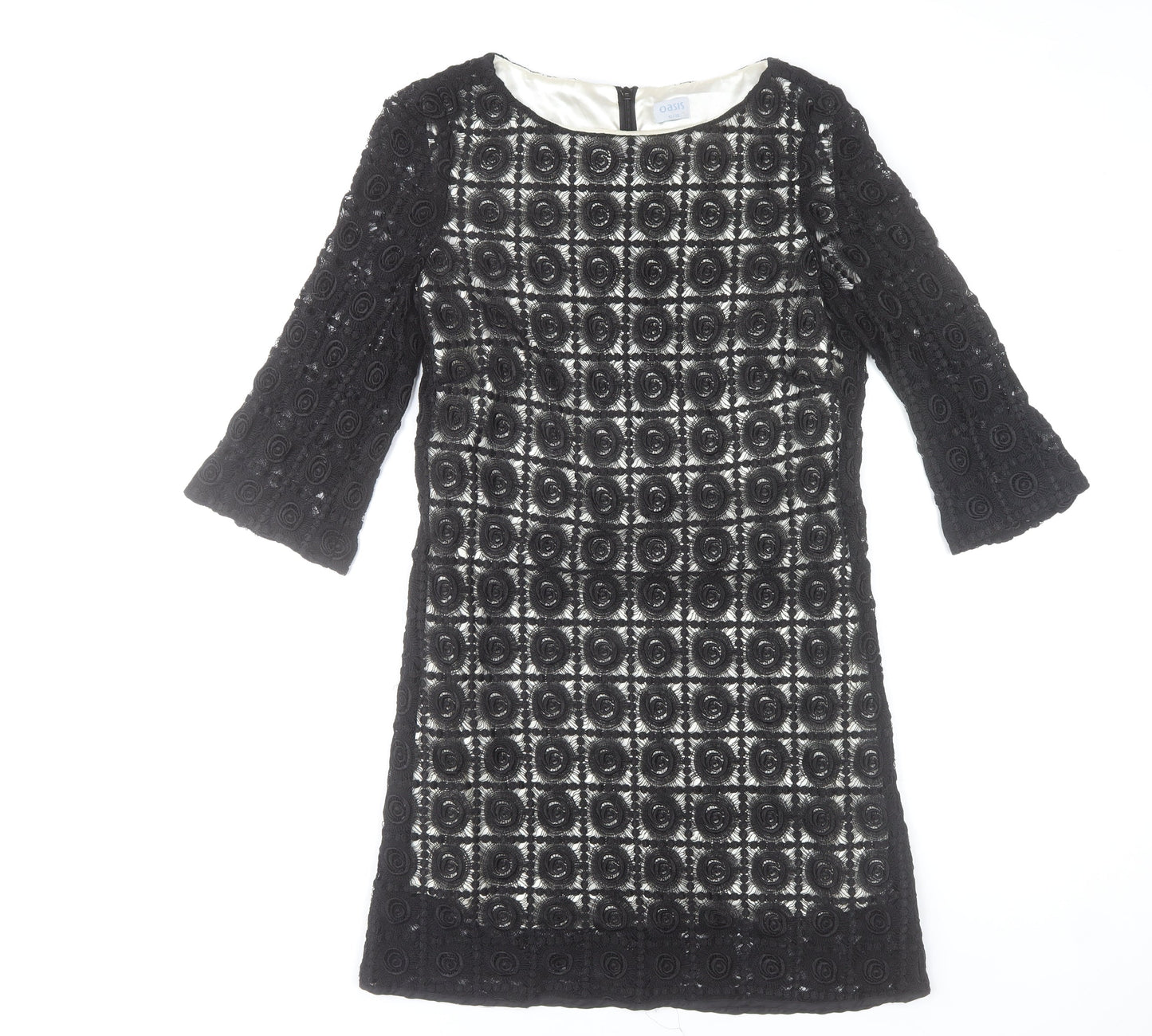 Oasis Women’s Black Lace Shift Dress Size 12 3/4 Sleeve Party