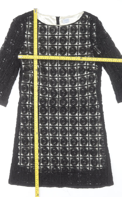 Oasis Women’s Black Lace Shift Dress Size 12 3/4 Sleeve Party