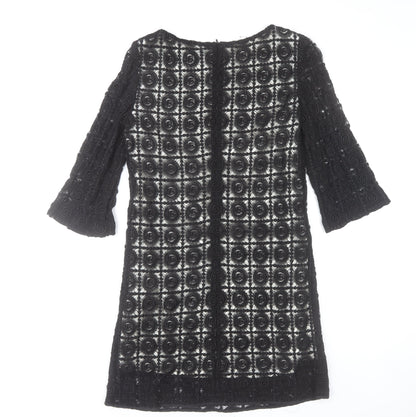 Oasis Women’s Black Lace Shift Dress Size 12 3/4 Sleeve Party