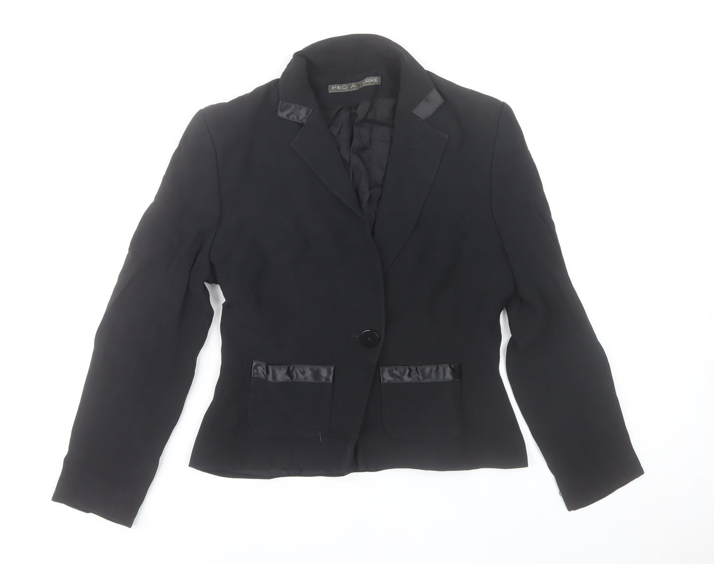Pied A Terre Womens Black Blazer Jacket Size 12 Single Breasted Notch Lapel