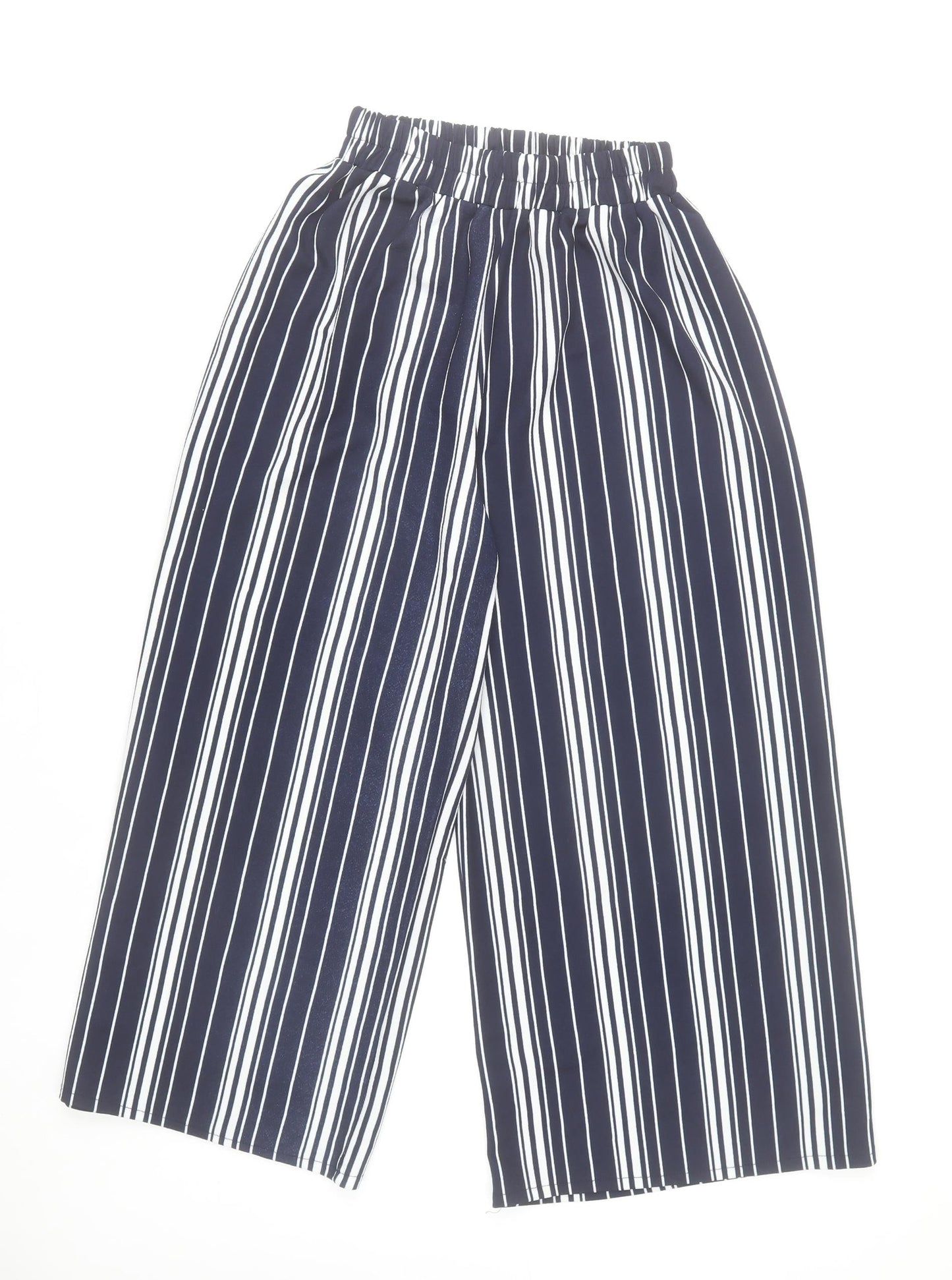 Stella Morgan Womens Blue Striped Wide Leg Cropped Trousers Size 8