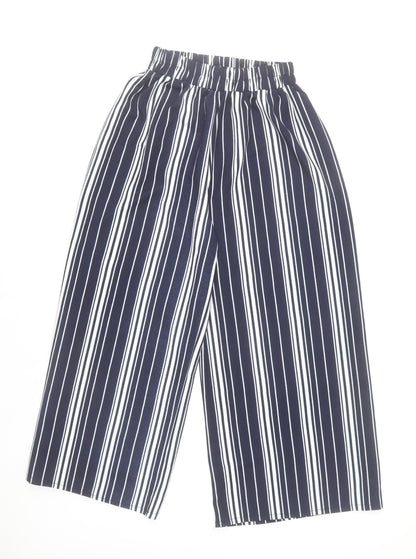 Stella Morgan Womens Blue Striped Wide Leg Cropped Trousers Size 8