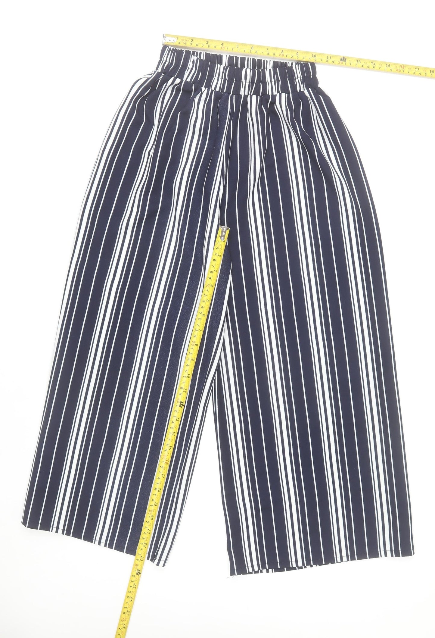 Stella Morgan Womens Blue Striped Wide Leg Cropped Trousers Size 8