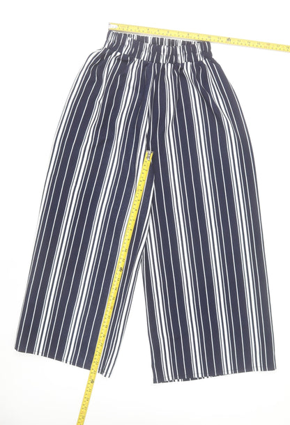 Stella Morgan Womens Blue Striped Wide Leg Cropped Trousers Size 8