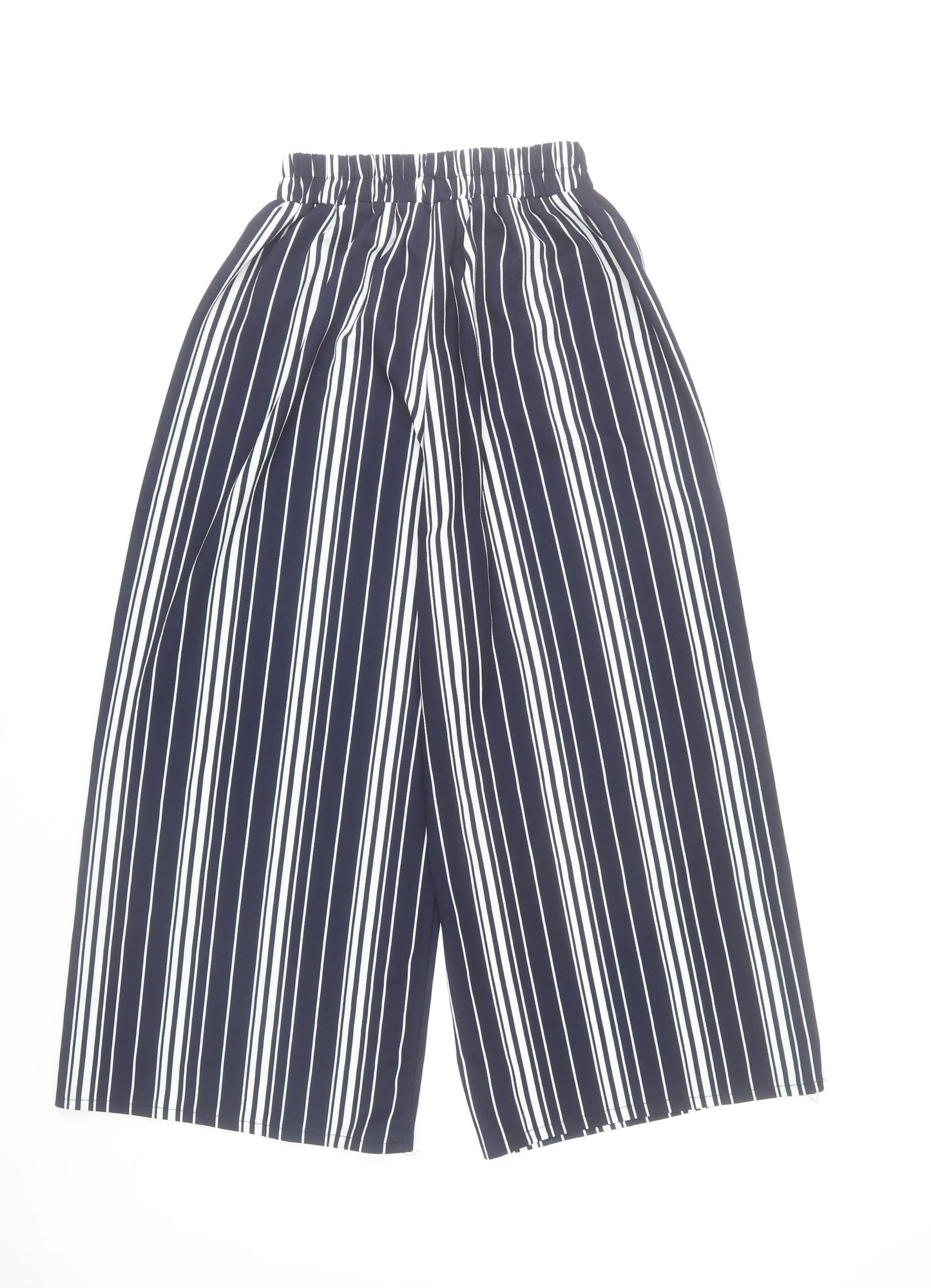 Stella Morgan Womens Blue Striped Wide Leg Cropped Trousers Size 8
