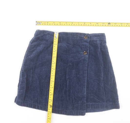 Dunnes Stores Girls Blue Corduroy A-Line Skirt 7-8 Years Button Detail