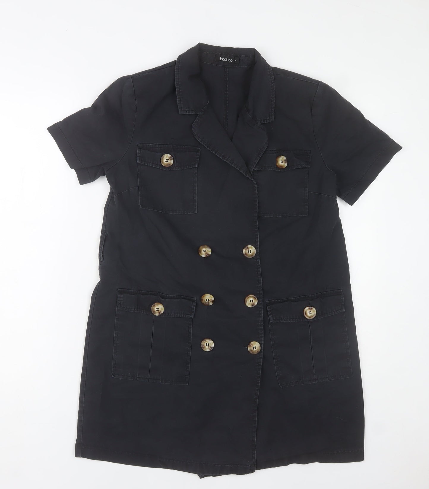 Boohoo Women’s Black Shirt Dress UK 8 Short Sleeve Cotton