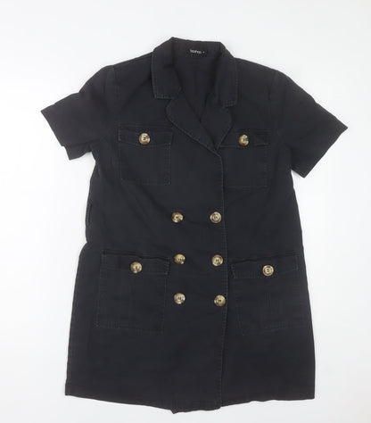 Boohoo Women’s Black Shirt Dress UK 8 Short Sleeve Cotton