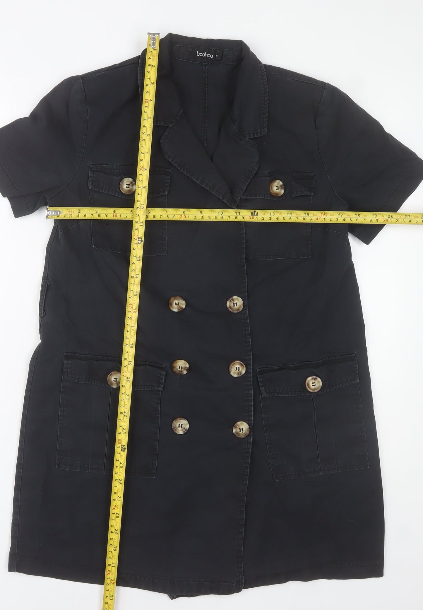 Boohoo Women’s Black Shirt Dress UK 8 Short Sleeve Cotton