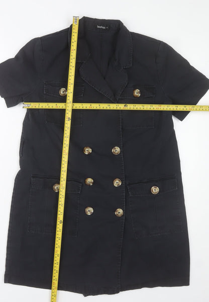 Boohoo Women’s Black Shirt Dress UK 8 Short Sleeve Cotton