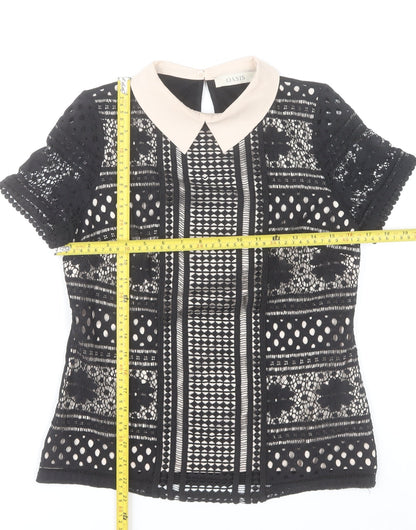 Oasis Women’s Black Collared Lace Blouse Size 8 Short Sleeve
