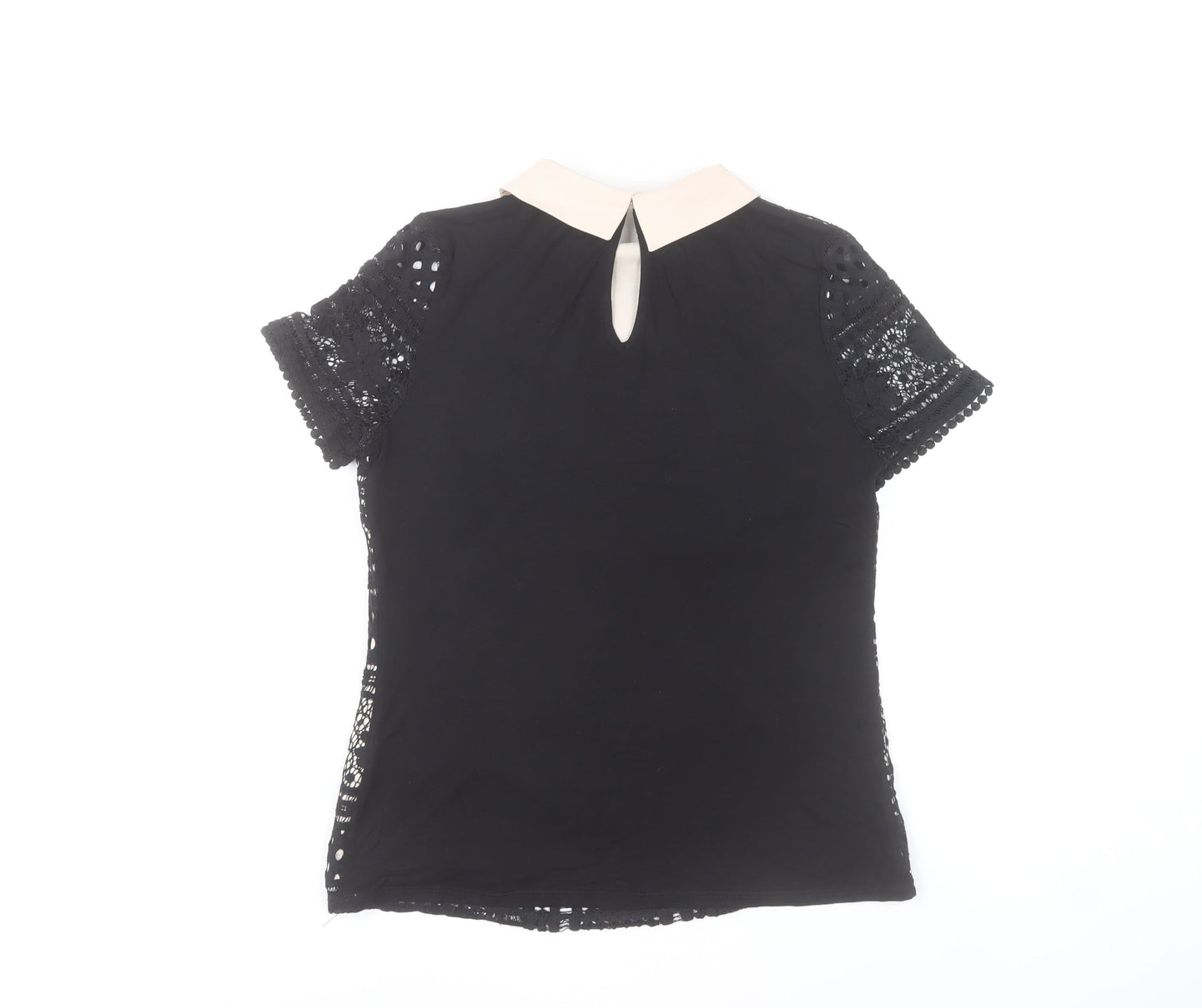 Oasis Women’s Black Collared Lace Blouse Size 8 Short Sleeve