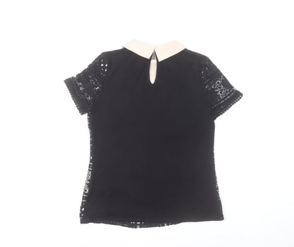 Oasis Women’s Black Collared Lace Blouse Size 8 Short Sleeve