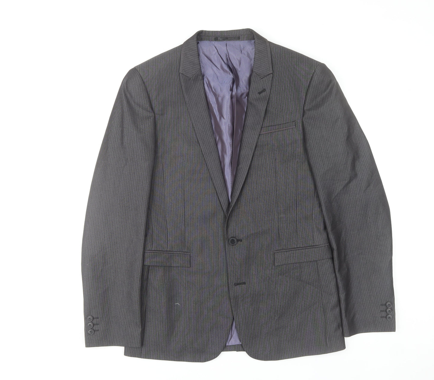 Next Men’s Grey Striped Suit Jacket 38R Regular Fit Business Blazer