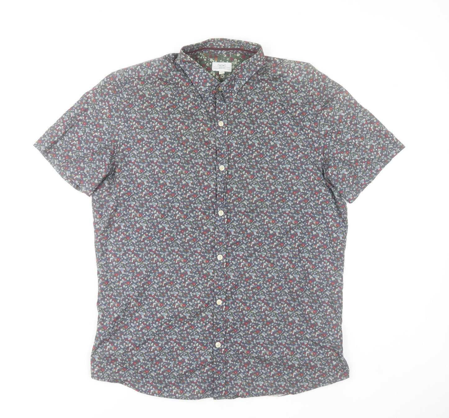 Next Mens Multicoloured Floral Button-Up Shirt L 42-44" Short Sleeve Cotton