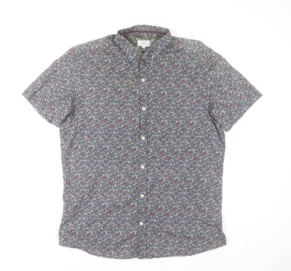 Next Mens Multicoloured Floral Button-Up Shirt L 42-44" Short Sleeve Cotton