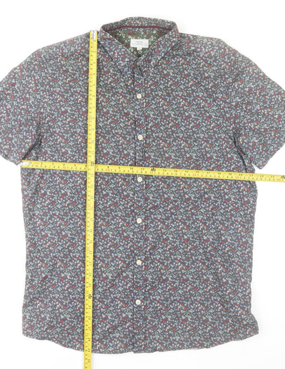 Next Mens Multicoloured Floral Button-Up Shirt L 42-44" Short Sleeve Cotton