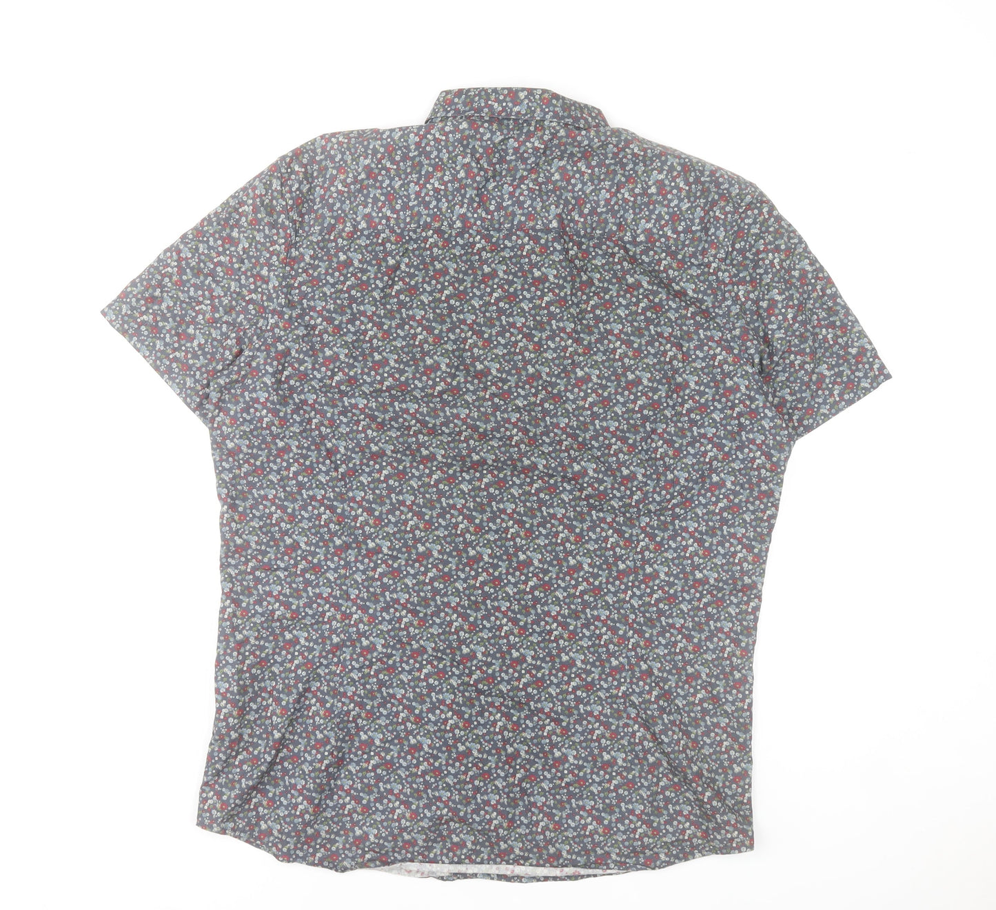 Next Mens Multicoloured Floral Button-Up Shirt L 42-44" Short Sleeve Cotton