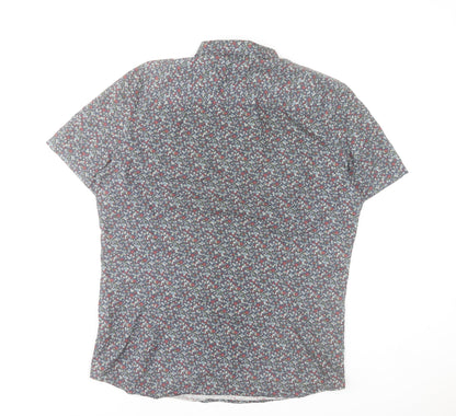 Next Mens Multicoloured Floral Button-Up Shirt L 42-44" Short Sleeve Cotton
