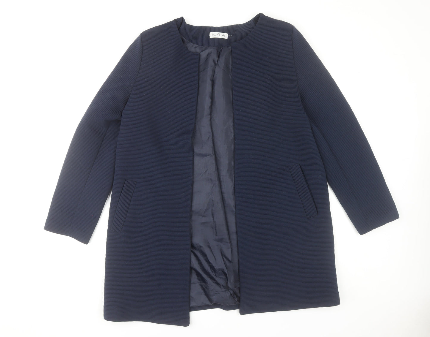 Kyla Womens Blue XL Mid Length Collarless Overcoat Jacket
