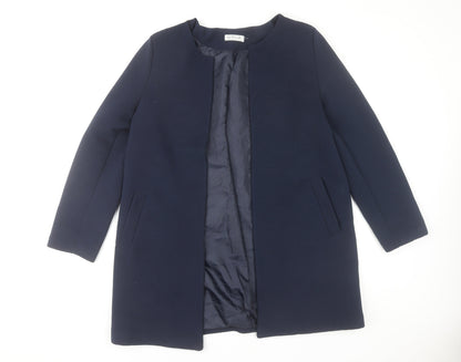 Kyla Womens Blue XL Mid Length Collarless Overcoat Jacket