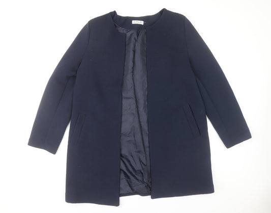 Kyla Womens Blue XL Mid Length Collarless Overcoat Jacket