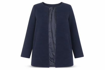 Kyla Womens Blue XL Mid Length Collarless Overcoat Jacket