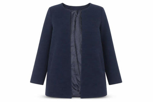 Kyla Womens Blue XL Mid Length Collarless Overcoat Jacket