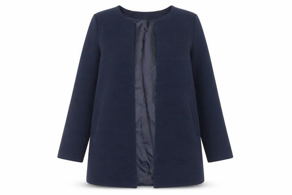 Kyla Womens Blue XL Mid Length Collarless Overcoat Jacket