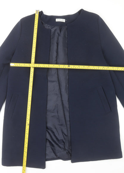 Kyla Womens Blue XL Mid Length Collarless Overcoat Jacket