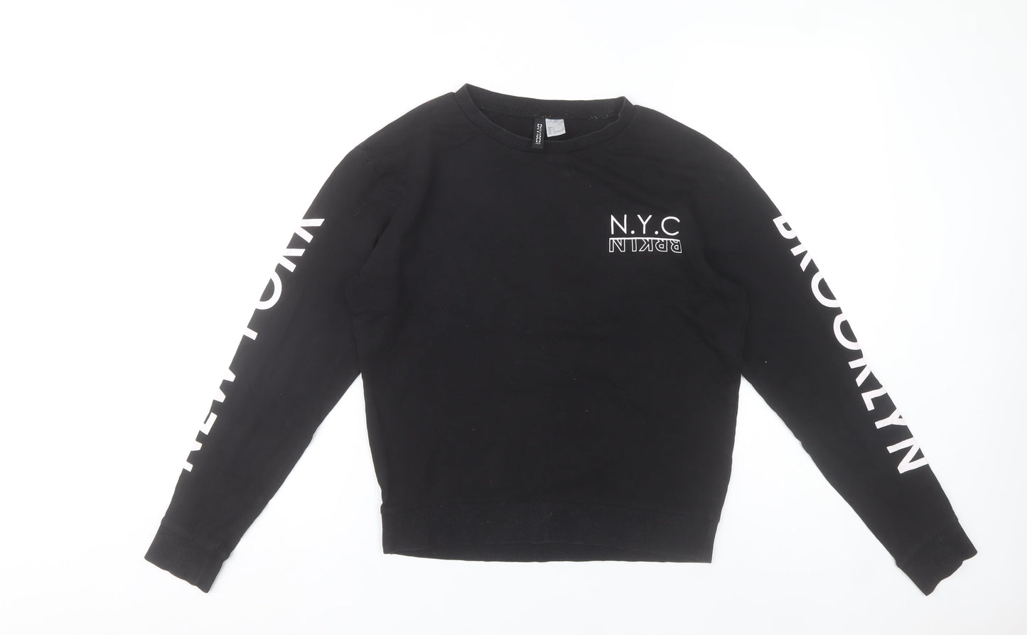 H&M Divided Women Black NYC Brooklyn Long Sleeve Cotton T-Shirt S