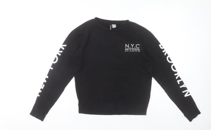 H&M Divided Women Black NYC Brooklyn Long Sleeve Cotton T-Shirt S
