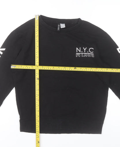 H&M Divided Women Black NYC Brooklyn Long Sleeve Cotton T-Shirt S