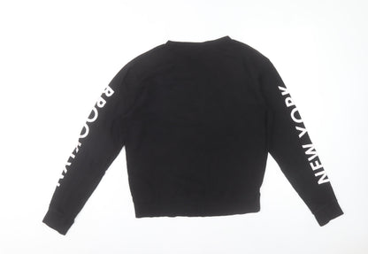 H&M Divided Women Black NYC Brooklyn Long Sleeve Cotton T-Shirt S