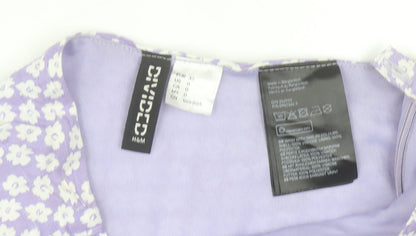 H&M Women Purple Floral A-Line Short Skirt Size 4 Cotton Blend