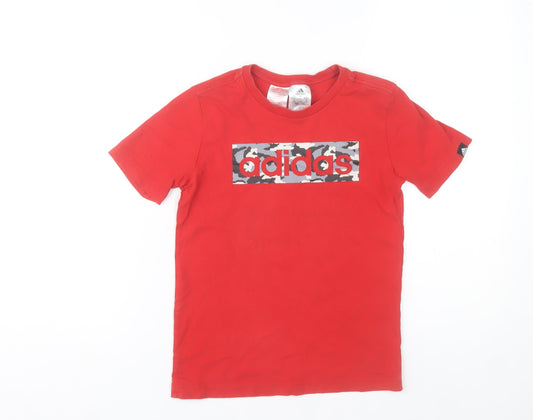 Adidas Boys Red Camouflage Logo T-Shirt 9-10 Years Cotton Short Sleeve