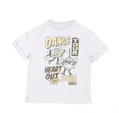 Next Girls White Dance Graphic T-Shirt Age 7 Years Cotton Short Sleeve