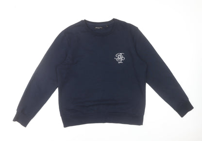 Brave Soul Mens Blue Sweatshirt L Pullover Crew Neck Logo Embroidered